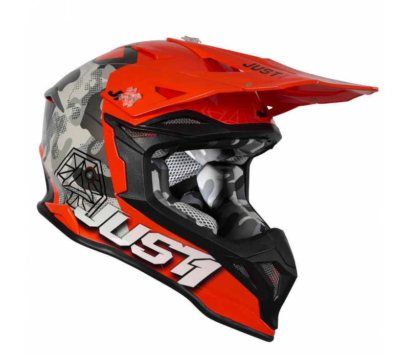 Just1 J39 Kinetic MX Helmet Camo Grey/Red/Fluo Orange