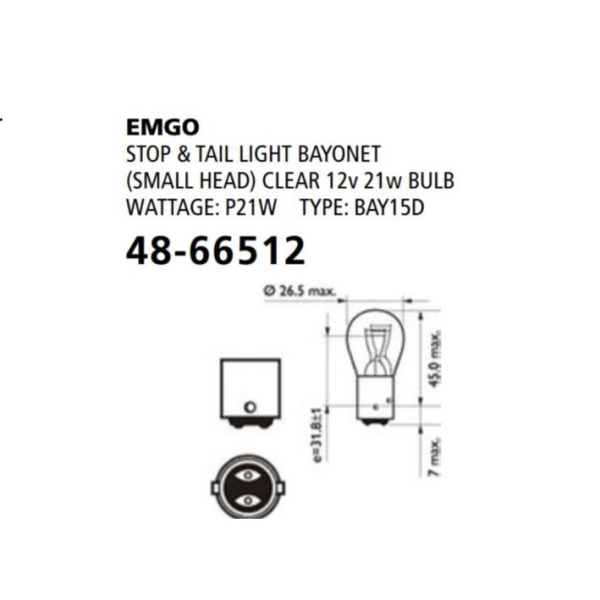 Emgo Globe 12V 21W 6CP G19