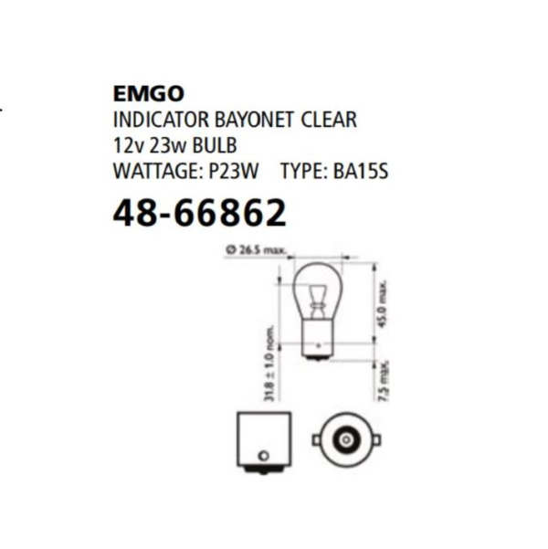 Emgo Globe 12V 23W BA15S