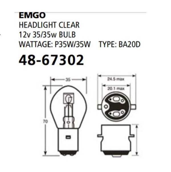 Emgo Globe 12V 35/35W S2 BA20D