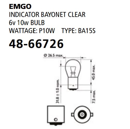 Emgo Globe 6V 10W BA15S