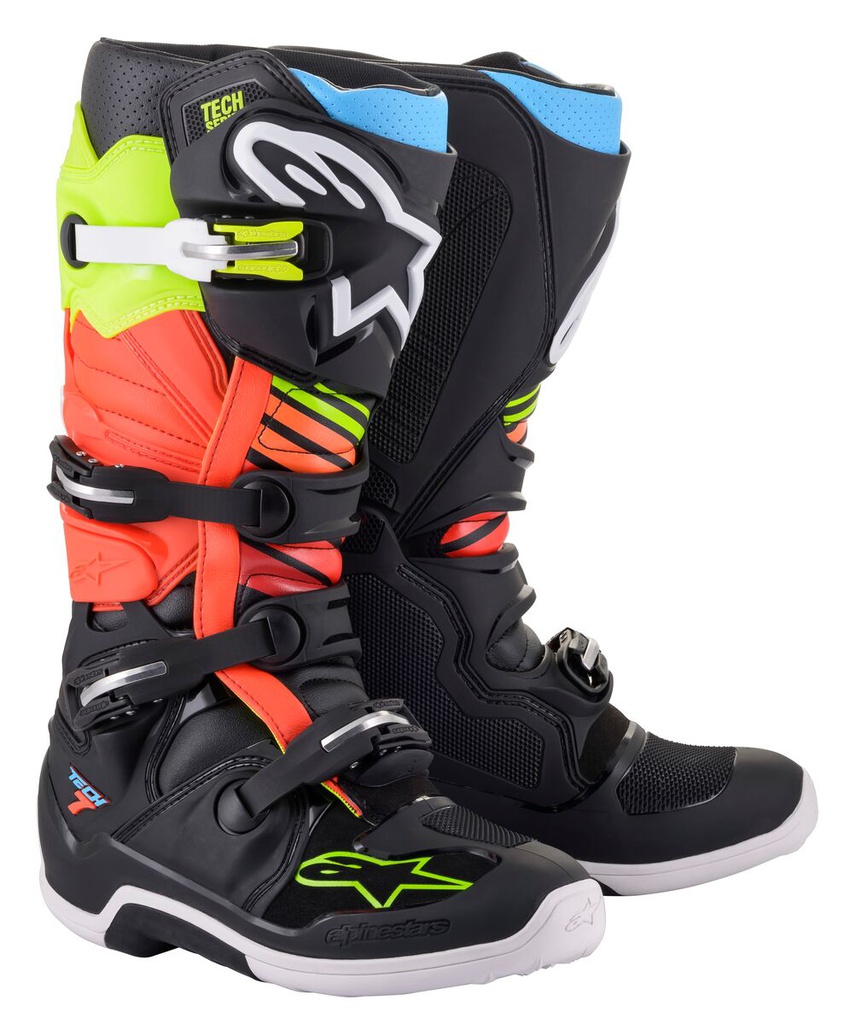 Alpinestars Tech 7 MX Boots Black/Yellow Fluo/Red Fluo/Light Blue