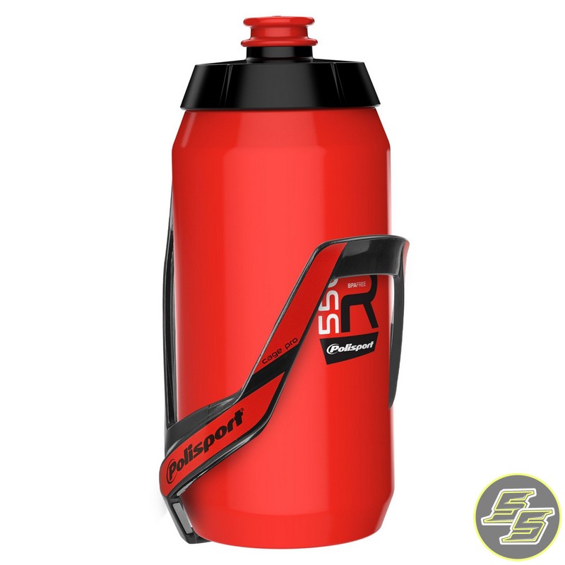 Polisport Bundle Kit: Bottle Cage Pro + Bottle 550ml Red