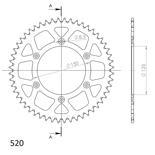[SSX-RAL-990-52-SLV] Supersprox Aluminium Rear Sprocket 52T Silver KTM|HSQ 125-701cc