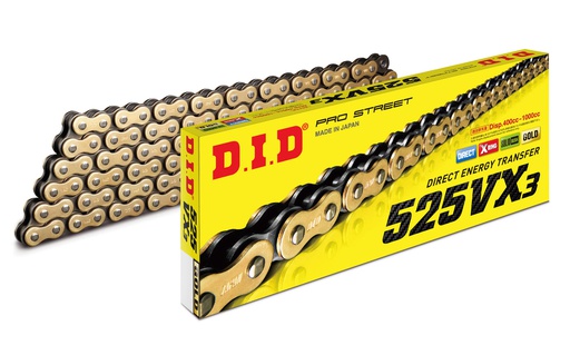 [DID-525VX3130GBZB] DID Chain 525 130L VX3 X-Ring Rivet Type ZB Gold/Black