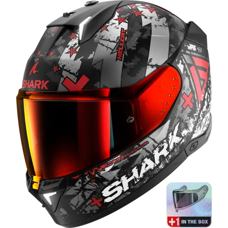 [SRK-HE0829EKUR] Shark Skwal i3 Full Face Helmet Hellcat KUR Matt Black/Grey/Red w Red Visor