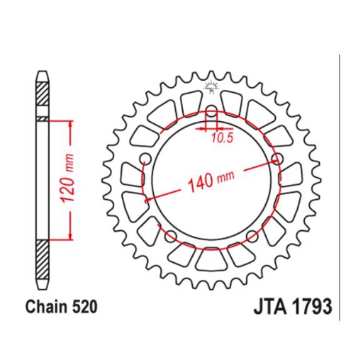 [JT-JTA1793.43] JT Sprocket Rear JTA1793 43T Racelite Aluminium