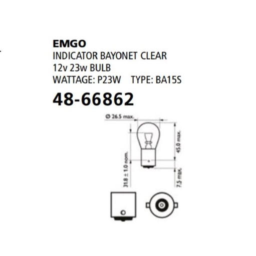 [EMG-48-66862] Emgo Globe 12V 23W BA15S