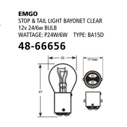 [EMG-48-66656] Emgo Globe 12V 24/6W BA15DC