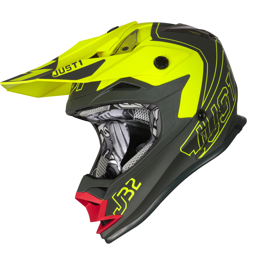 Just1 J32 Vertigo Youth MX Helmet Grey/Red/Fluo Yellow