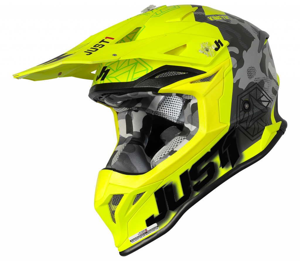 Just1 J39 Kinetic MX Helmet Camo Red/Lime/Fluo Yellow